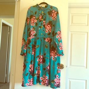 Eloquii Teal Cherry Blossom Flower Dress Size 26